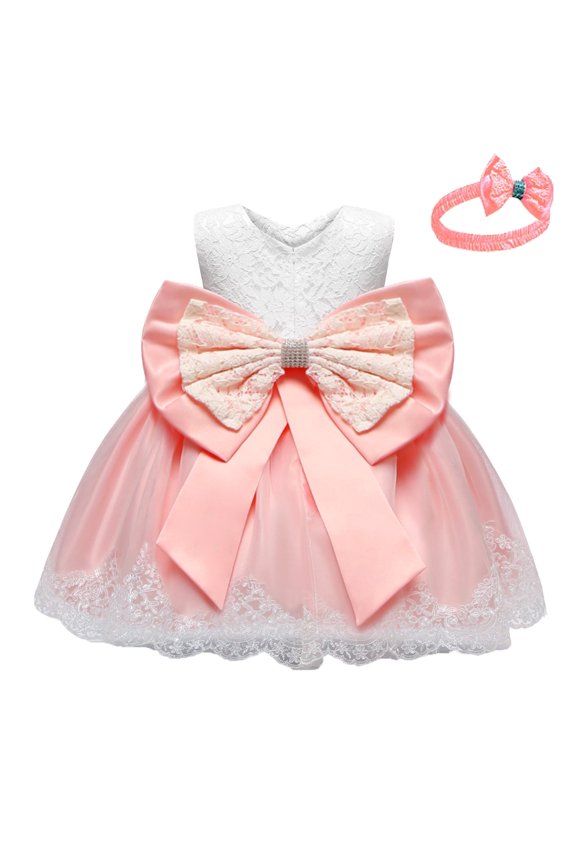 Girls Birthday Party Dresseses Toddler Net Yarn Embroidery Rhinestone Bowknot Gown Long Dresses Headband Suit Watermelon Red