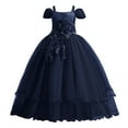 thumbnail image 1 of Odeerbi Girls Birthday Party Dresseseses Toddler Net Yarn Embroidery Flowers Mesh Bowknot Gown Long Dresses Navy, 1 of 7