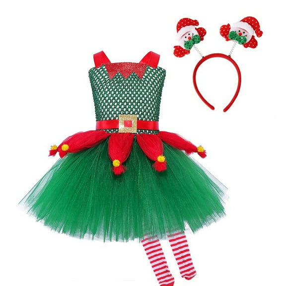 Odeerbi Girls Christmas Dress Set Little Girls Clothes Santa Claus Characters Dressed Up In Tulle Skirts Green 11-12 Years
