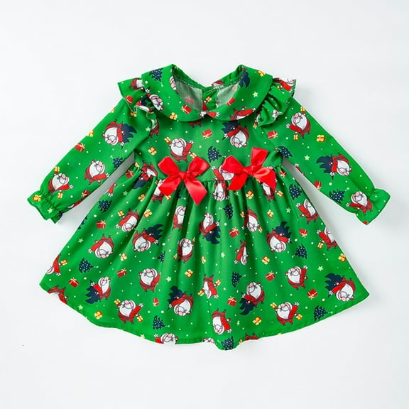 Odeerbi Girls Christmas Dress Toddler Girls Clothes Princess Dress Santa Claus Characters Dressed Up In Tulle Skirts Green 12-18 Months