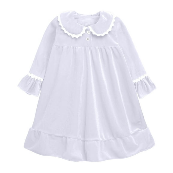 Odeerbi Girls Christmas Sleep Dress Infant Girls Clothes Christmas Winter Solid Color 2025 Long Sleeved Home Wear Nightgown Clothes Dress White 6-12 Months