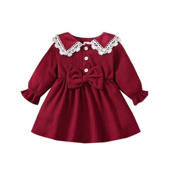 Odeerbi Girls Corduroy Dress Toddler Girls Clothes 2025 Long Sleeve Bow Dress Corduroy Suit Red 12-18 Months