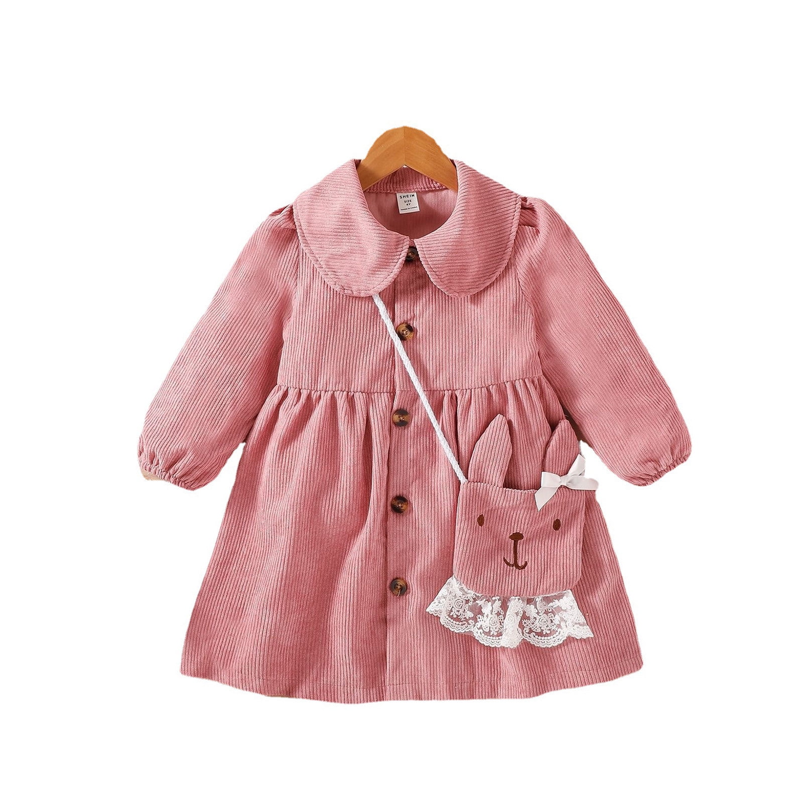 Odeerbi Girls Corduroy Dress with Bag Set Toddler Girls Clothes Lapel ...