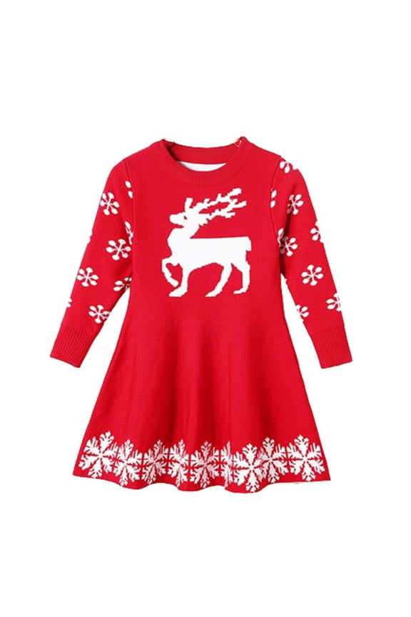 Girls Dress Baby Girls Clothes Children's Clothing Dress Christmas Sweater Fawn Dress Red