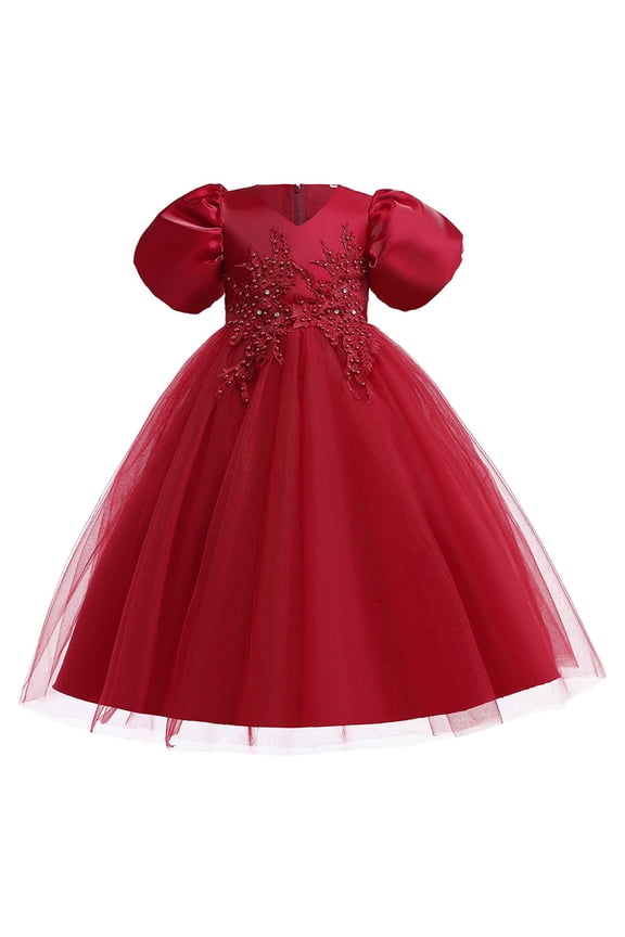 Girls Dress Baby Girls Clothes Children's Dress Short Sleeve Princess Dress Flower Tail Dress Skirt Tutu Dress Red