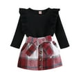 thumbnail image 1 of Odeerbi Girls Dress Baby Girls Clothes Infant Strip Cotton Top With Pocket Bowknot Plaid Skirt Knot 2 Piece Set Black, 1 of 9