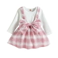 thumbnail image 1 of Odeerbi Girls Dress Baby Girls Clothes Infant Toddler 2025 Long Sleeve Top Plaid Bow Skirt Two Piece Pink, 1 of 9