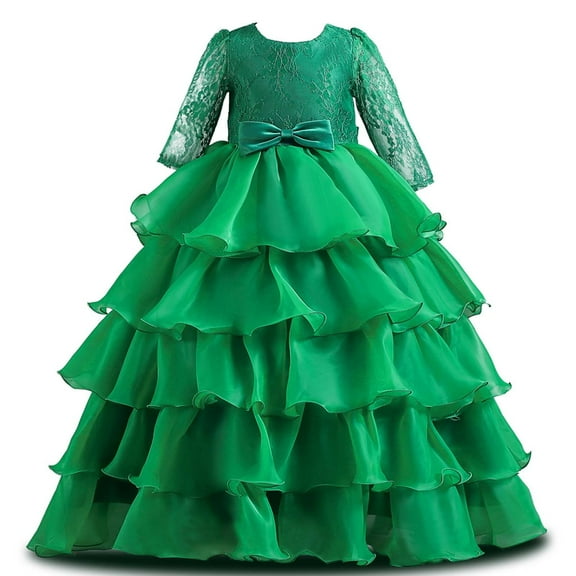Odeerbi Girls Dress Baby Girls Clothes Kids Dress Sleeve Princess Dress Bow Tie Lace Mesh Dress Cake Dress Green