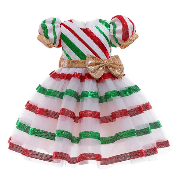 Odeerbi Girls Dress Baby Girls Clothes Kids Paillette Pageant Gown Birthday Party Princess Wedding Dress Multicolor