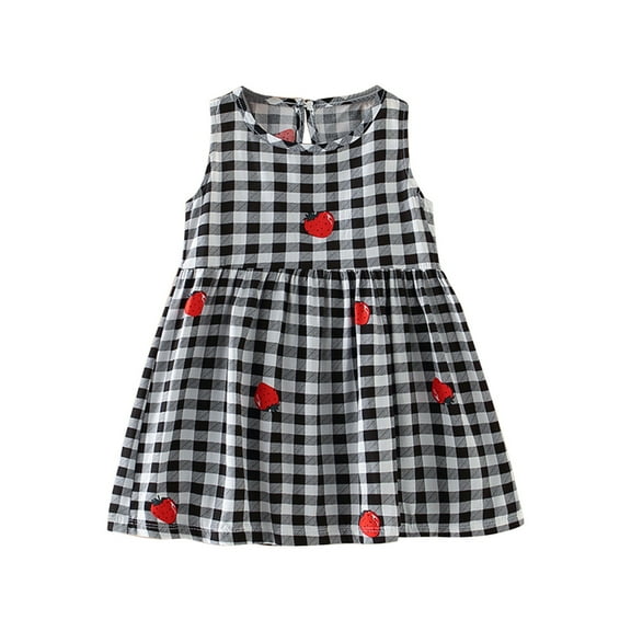 Odeerbi Girls Dress Baby Girls Clothes Summer Toddler Sleeveless Dress Graphic Print Children's Clothing Black