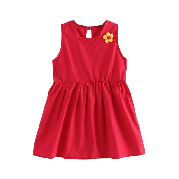 Odeerbi Girls Dress Baby Girls Clothes Summer Toddler Sleeveless Dress Tank Dress Children's Clothing Red