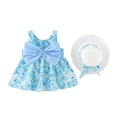 thumbnail image 1 of Odeerbi Girls Dress Baby Girls Clothes Toddler Dress Summer Holiday Style Backless Big Bow Flower Suspender Children's Skirt With Hat Blue, 1 of 9
