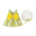thumbnail image 1 of Odeerbi Girls Dress Baby Girls Clothes Toddler Dress Summer Holiday Style Backless Big Bow Flower Suspender Children's Skirt With Hat Yellow, 1 of 9