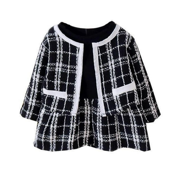 Odeerbi Girls Dress Baby Girls Clothes Toddler Kids Plaid Skirt Set Long Sleeve Jacket Coat Top Party Dresses Black