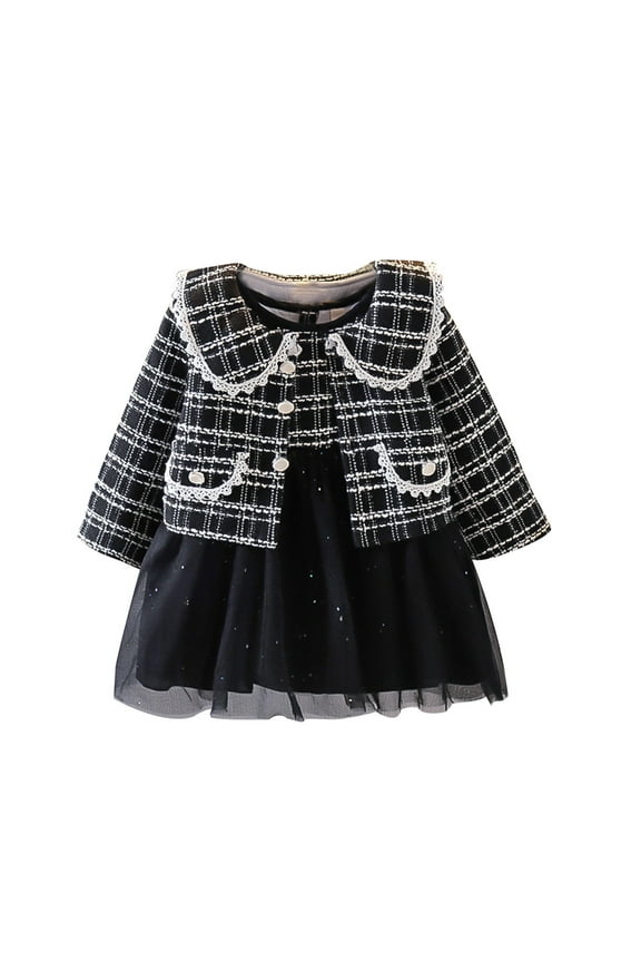 Girls Dress Baby Girls Clothes Toddler Kids Plaid Skirt Set 2025 Long Sleeve Jacket Coat Top Party Dresses Black