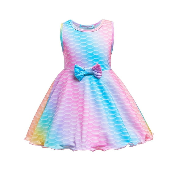 Odeerbi Girls Dress Baby Girls Clothes Toddler Kids Sleeveless Mermaid Bow Skirt Dress Princess Dress Pink