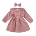 thumbnail image 1 of Odeerbi Girls Dress Baby Girls Clothes Toddler Kids Solid Ruffle Botton Dress Princess Dress Hairband Sets Pink, 1 of 9