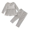 thumbnail image 1 of Odeerbi Girls Dress Baby Girls Clothes Toddler Ruffle 2024 Long Sleeve Solid Knit Tops Pants Set Outfits Gray, 1 of 9