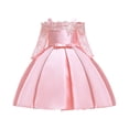 thumbnail image 1 of Odeerbi Girls Dress Baby Girls Clothes Toddler Solid Color Embroidery Lace Short Sleeve Bowknot Birthday Party Gown Kids Dresses Pink, 1 of 9