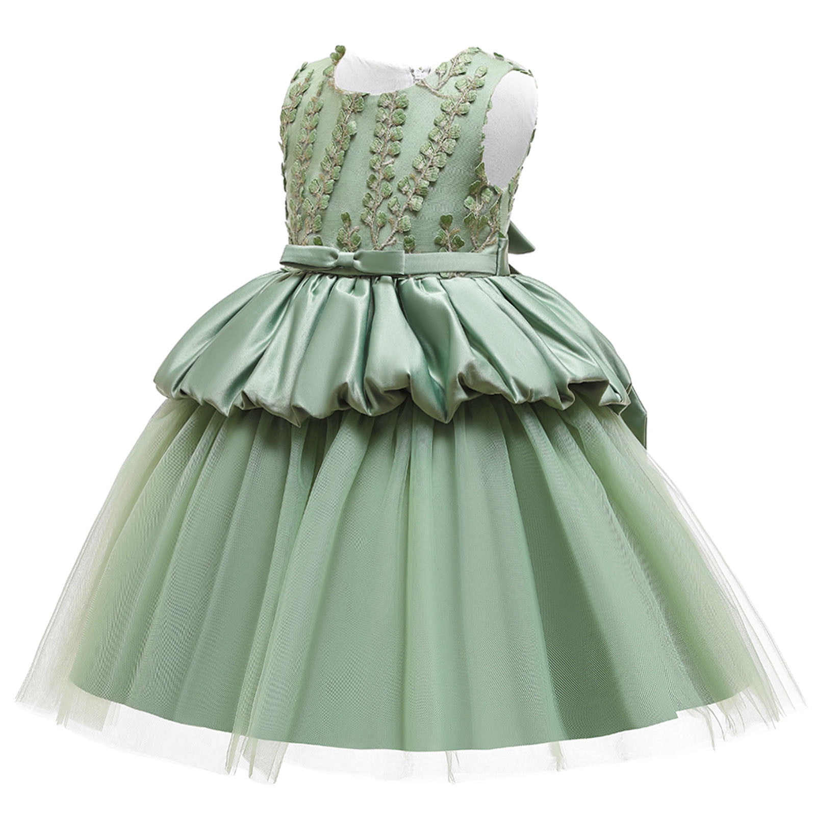 Odeerbi Girls Dress Baby Girls Clothes Toddler Solid Color Leaf Embroidery  Net Yarn Bowknot Birthday Party Flowers Gown Kids Dresses Green -  Walmart.com