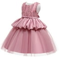 thumbnail image 1 of Odeerbi Girls Dress Baby Girls Clothes Toddler Solid Color Leaf Embroidery Net Yarn Bowknot Birthday Party Flowers Gown Kids Dresses Pink, 1 of 9