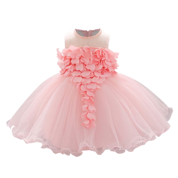 Odeerbi Girls Dress Baby Girls Clothes Toddler Temperament Flowers Pearl Cute Net Yarn Birthday Party Gown Dresses Purple