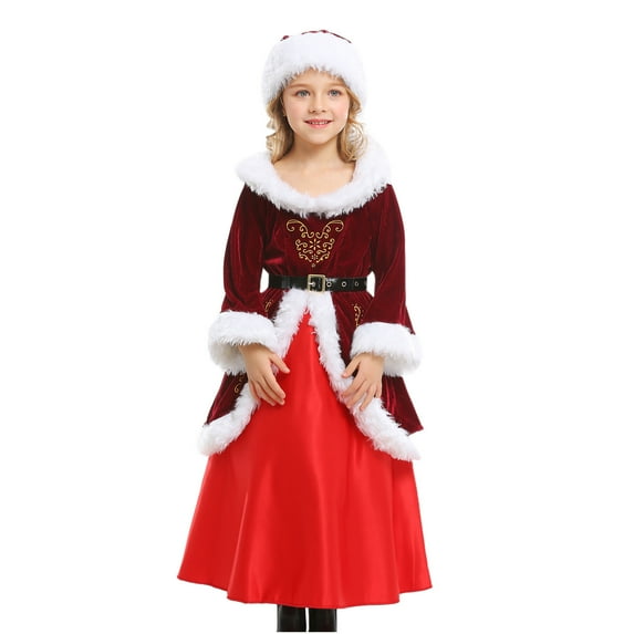 Odeerbi Girls Dress Baby Girls Clothes Toddler Winter Christmas Dress Up Princess Plush Dress Party Performance Clothes Children's Wear Red