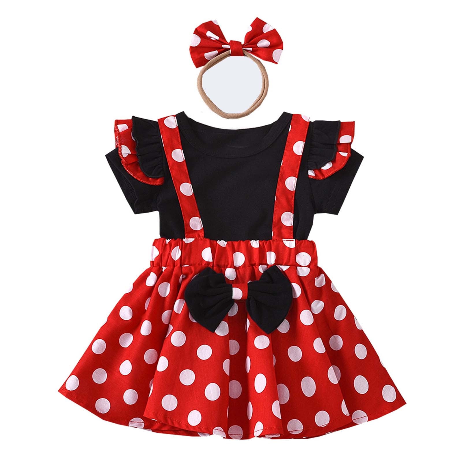 Odeerbi Girls Dresses Baby Girl Clothes Infant Toddler Dots Bowknot Dress Headb 3pc Outfit Set