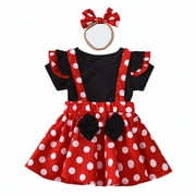 ODEERBI Girls Dresses Baby Girl Clothes Infant Toddler Dots Bow-knot Dress Headband 3pc Outfit Set