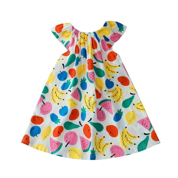 Odeerbi Girls Dresses Baby Girl Clothes Kids Cute Fruit Print Colorful Sleeveless Princess Dress