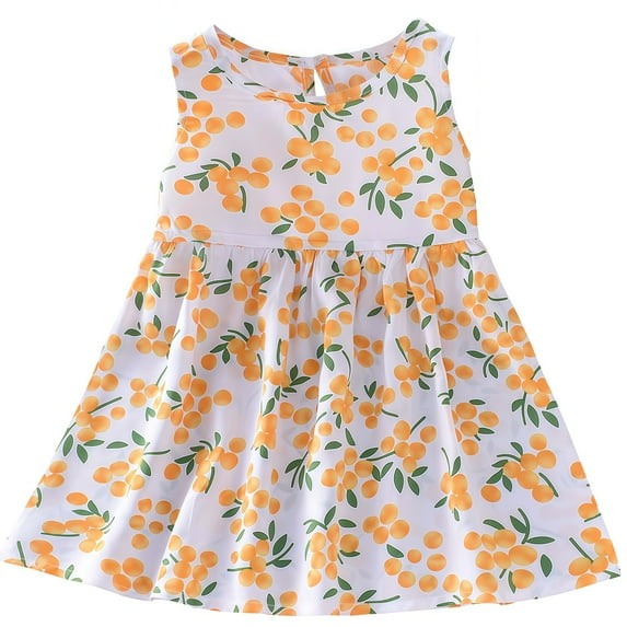 Odeerbi Toddler Girls Clothes Summer Floral Tank Dress Cotton Sun Dress Children's Clothing Yellow