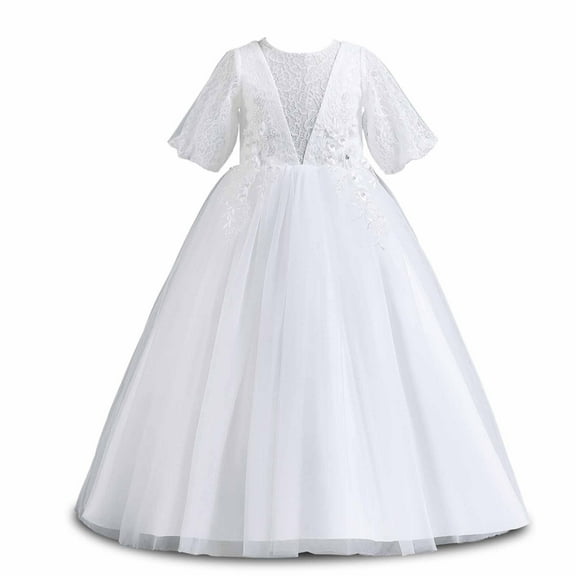 Odeerbi Girls Dresses Flower Girl Dress Children Baby Middle-aged Children's Embroidered Gauze Dress Princess Dress
