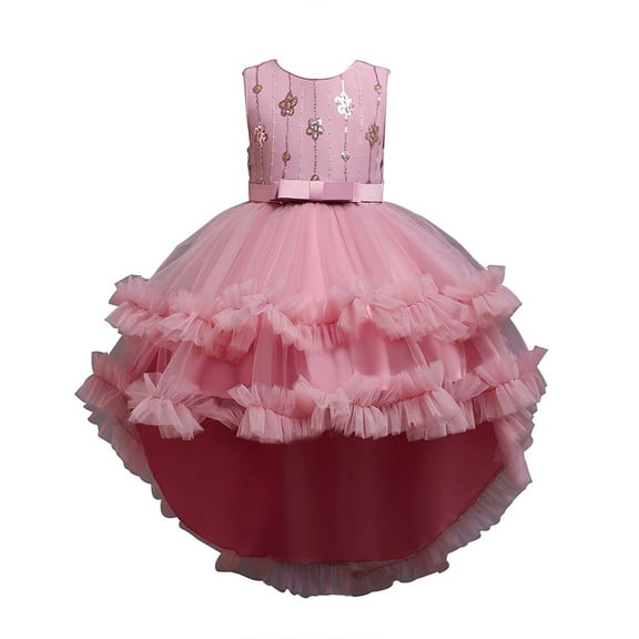 Odeerbi Girls Dresses Flower Girl Dress Children Sleeveless Princess Dress Embroidery Sequins Flower Tail Dress Skirt Canonicals
