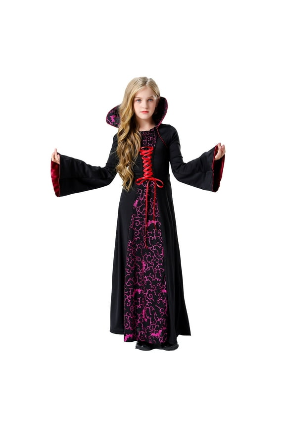 Girls Dresses Little Girls Clothes Kids Halloween Medieval Style Court Attire Witch Sorceress Party Dresseses Black 10-12 Years