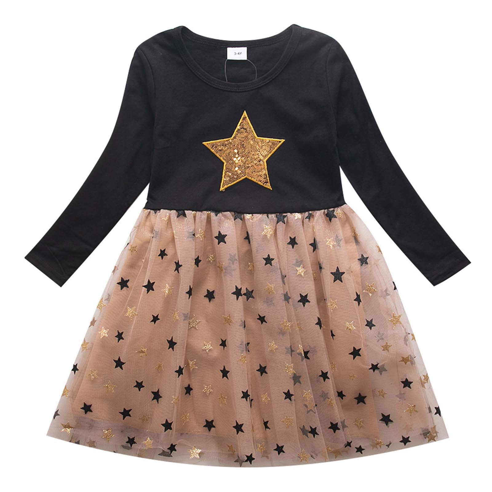 Odeerbi Girls Dresses Spring Autumn Winter Dress Star Sequins Princess ...