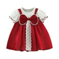 thumbnail image 1 of Odeerbi Girls Dresses Toddler Girls Clothes Summer Vintage Bow Fake Two Piece Short Sleeve Lace Dress Red 12-18 Months, 1 of 9