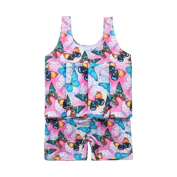 Odeerbi Girls Flotation Swimsuit Toddler Baby Boys Buoyancy Swimsuit Print Sleeveless One-piece Swimsuit Blue