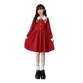 thumbnail image 1 of Odeerbi Girls Knit Dress Toddler Girls Clothes Sweater Dress Crew Neck Lapel Sleeve Dress Knit Ruffled Dress Burgundy 3-4 Years, 1 of 9
