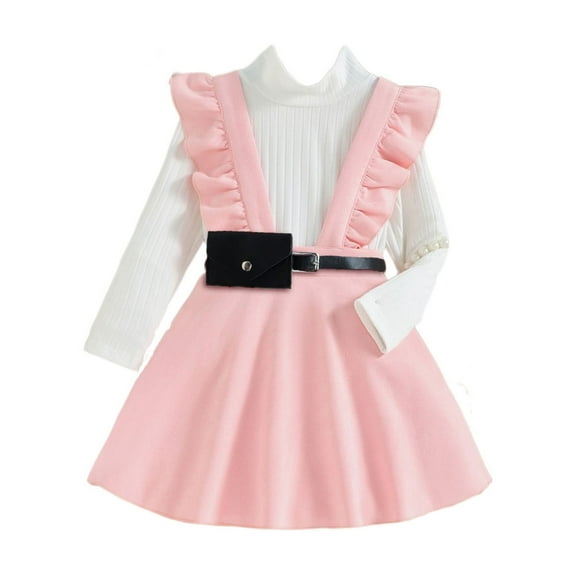 Odeerbi Girls Knit Tops Suspender Skirt Set Toddler Girls Clothes 2025 Long Sleeve Skirt Set Warm And Knitted Cotton Top Ruffle Back Skirt Temperament Suit Pink 4-5 Years
