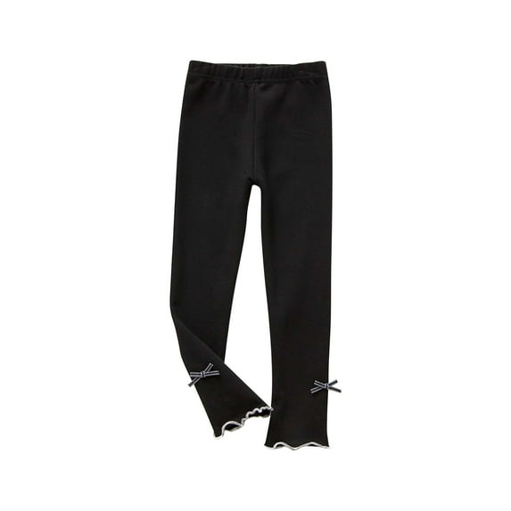 Odeerbi Girls Leggings Autumn Winter Baby Side Lace Bow Leggings Cropped Trousers Black