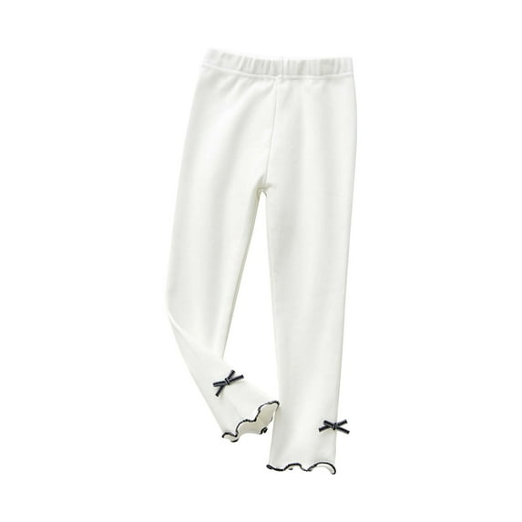 Odeerbi Girls Leggings Autumn Winter Baby Side Lace Bow Leggings Cropped Trousers Black