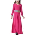 thumbnail image 1 of Odeerbi Girls Muslim Dress Teen Girls Clothes Muslim Long Dress Medium Big Girls Long Sleeve V Neck Colorblock Dress Hot Pink 14-15 Years, 1 of 6