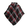 thumbnail image 1 of Odeerbi Girls Plaid Shawl Wrap Autumn 2025 Fashion Cape Cardigan Horn Button Children Scarf Cloak Black, 1 of 3