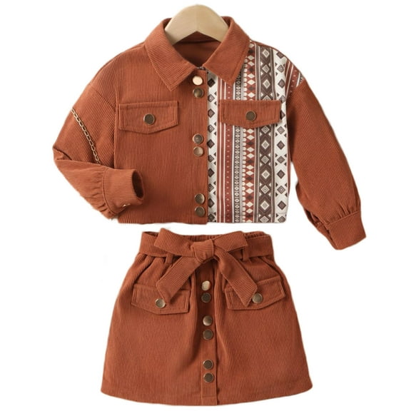 Odeerbi Girls Plaid Skirt Button Up Boho Tops Set Little Girls Clothes Sibomian Style Buttons Top   Personalized 2025 Fashion Skirt Light Brown Set Brown 7-8 Years
