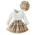 thumbnail image 1 of Odeerbi Girls Plaid Skirt Set Infant Girls Clothes Strip Cotton Open Button Top With Plaid Skirt Knot Hairband Three Piece Set White 6-9 Months, 1 of 9