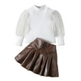 thumbnail image 1 of Odeerbi Girls Pleated Leather Skirt Turtleneck Top Set Toddler Girls Clothes Princess Party Tulle Dress Patchwork Mesh 2025 Long Sleeve Pleated Short Skirt Two-piece Suit White 4-5 Years, 1 of 7