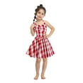 thumbnail image 1 of Odeerbi Girls Princess Dress Toddler Girls Clothes Halter Plaid Dress 2024 Fashion V-neck Sleeveless Backless Vintage Printed Party Cocktail Dresses Stretchy Dresses Red 4-5 Years, 1 of 9