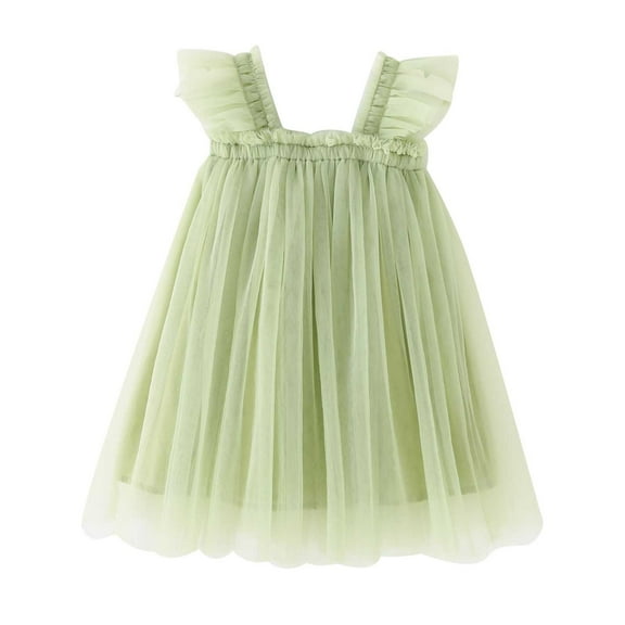 Odeerbi Girls Princess Dress Toddler Girls Clothes Party Tulle Dress Kids Cute Summer Mesh Solid Color Flying Sleeve Suspenders Dress Skirt Green 12-18 Months