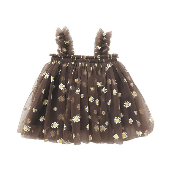 Odeerbi Girls Princess Dress Toddler Girls Clothes Party Tulle Tutu Dress Summer Lovely Sweet Dress Strap Sleeveless Embroidered Flowers Printed Lace Sundress Coffee 4 Years