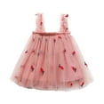 thumbnail image 1 of Odeerbi Girls Princess Dress Toddler Girls Clothes Party Tulle Tutu Dress Summer Lovely Sweet Dress Strap Sleeveless Embroidered Flowers Printed Lace Sundress Watermelon Red 5 Years, 1 of 9